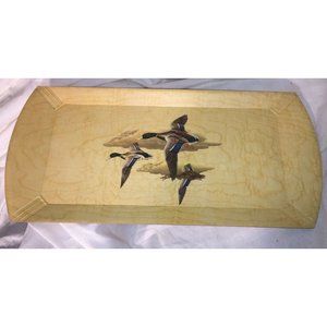 Set of 5 Vintage Natural Wood Serving Trays Breakfast Tray - Mallard Duck Art
